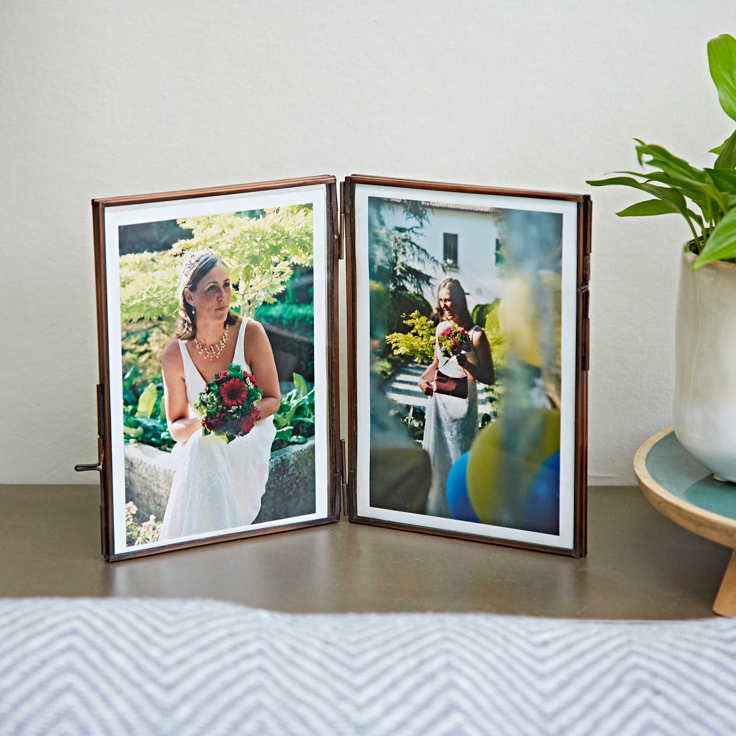 Antique Brass Glass Double Photo Frame - Handmade: Mini - To fit a 4x4 inch photo