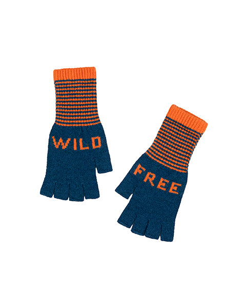 Fingerless Lambswool 'Wild Free' Gloves | Teal & Orange