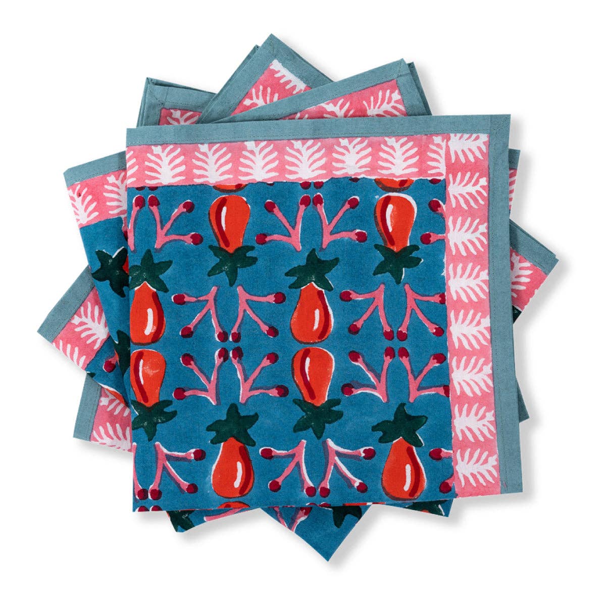 The Every Space 100% cotton napkins in red and blue Wilshire blockprint by Furbish studio, handmade in India