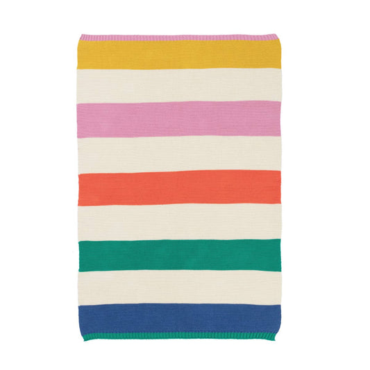 Cotton Knit Stroller/Pram Baby Blanket | Striped Rainbow