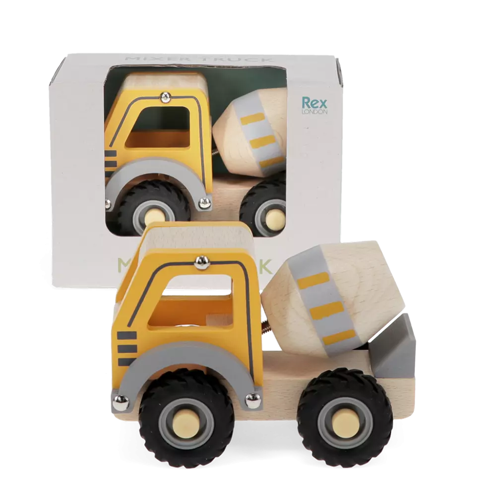 Wooden Push Along Vehicle Toy | Yellow Cement Mixer