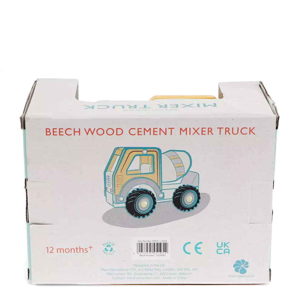 Wooden Push Along Vehicle Toy | Yellow Cement Mixer