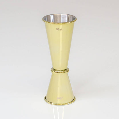Single and double measure gold coloured cocktail jigger by Uberstar