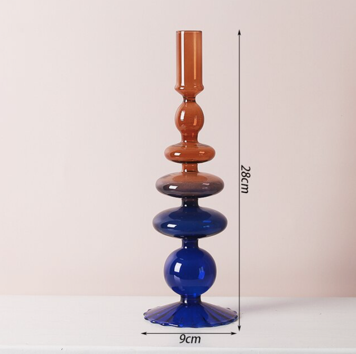 Two Color Glass Classic Craft Candlesticks Holders: Orange-Grey