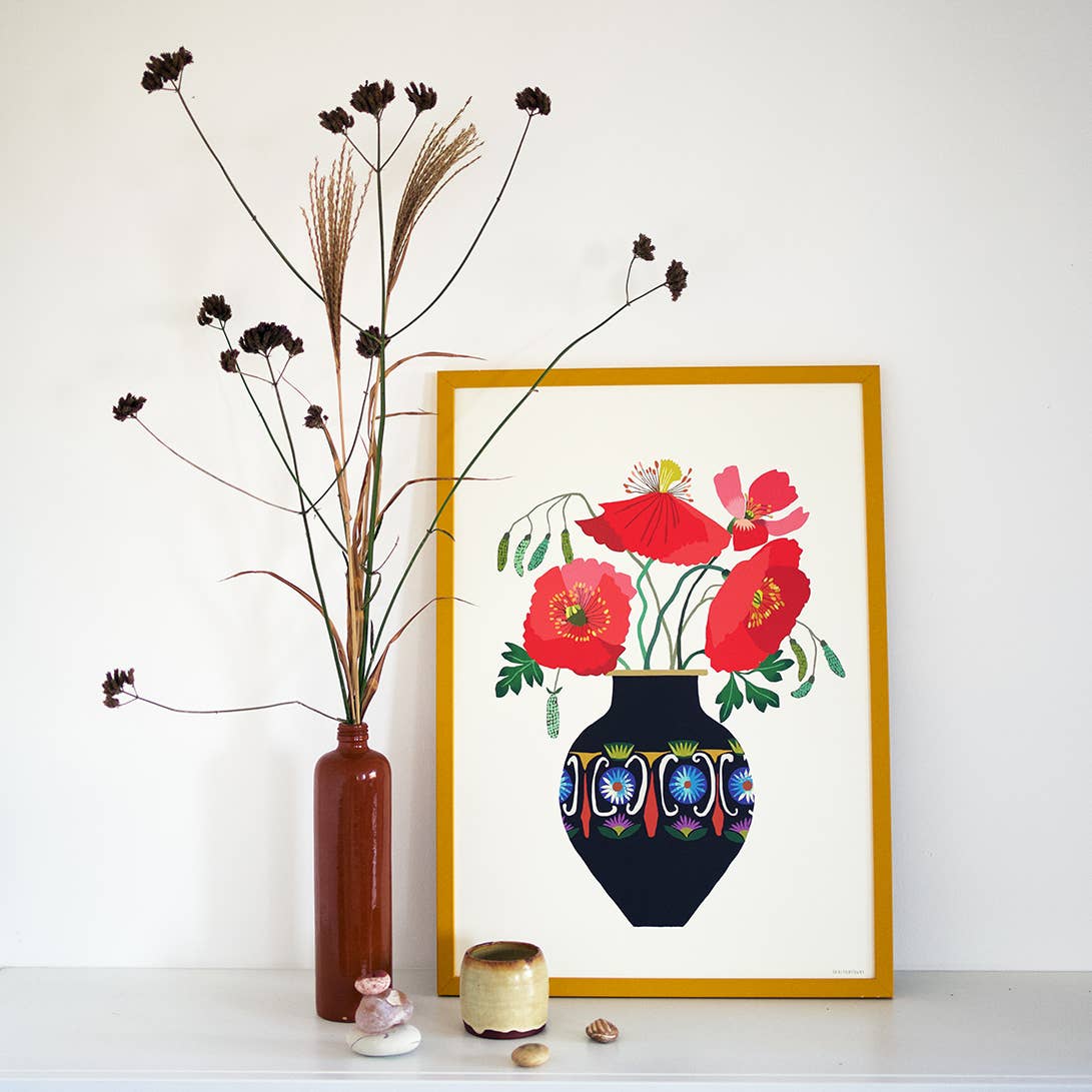 Poppies In a Vase Art Print A3