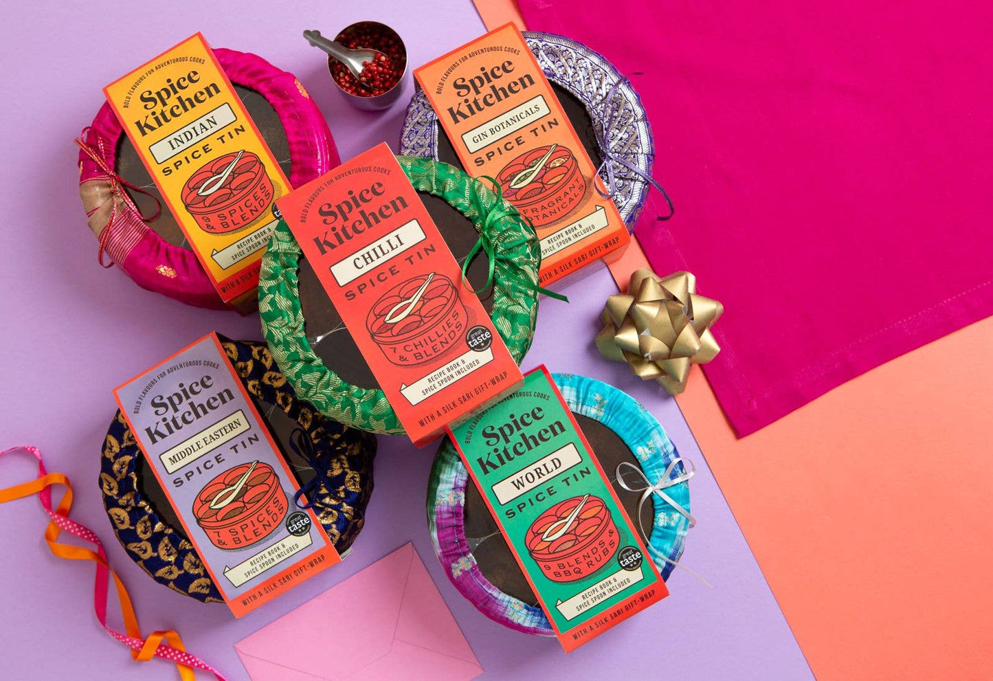 Indian Spice Tin with 9 Spice and Silk Sari Wrap