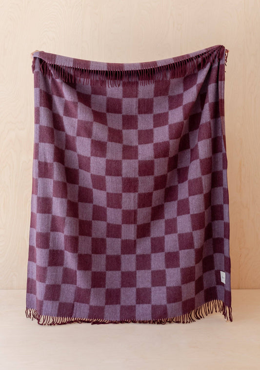 Recycled Wool Blanket | Burgundy & Blue Checkerboard