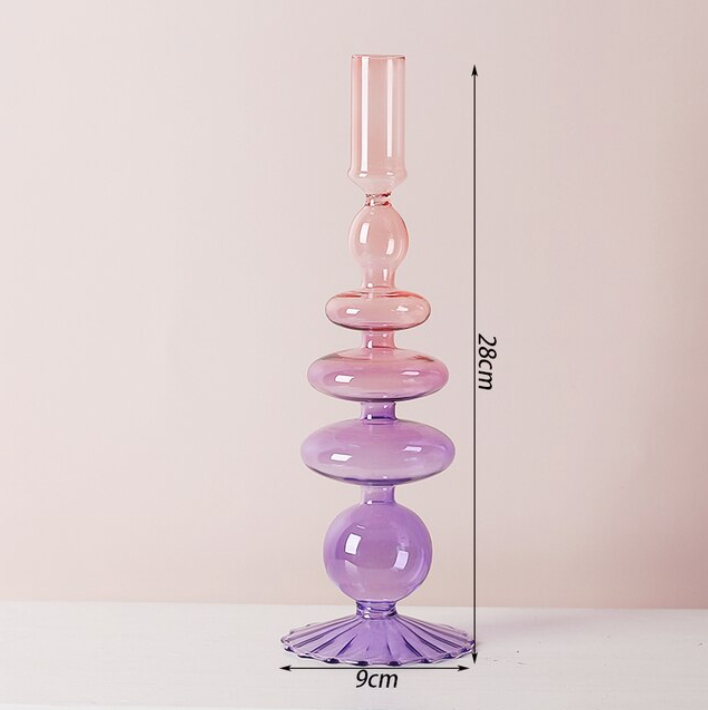 Two Color Glass Classic Craft Candlesticks Holders: Orange-Grey