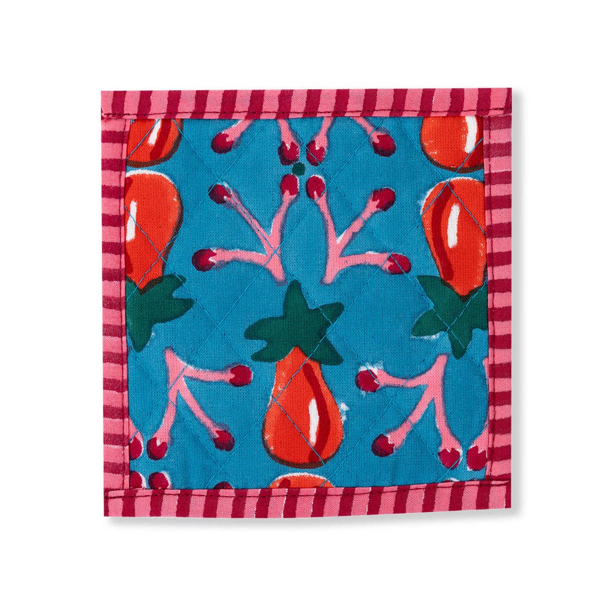 The Every Space 100% cotton coasters in red and blue Wilshire blockprint by Furbish studio, handmade in India