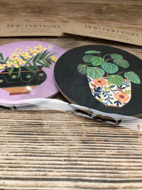 Drinks Coasters With Reversible Designs-Pilea & Mimosa