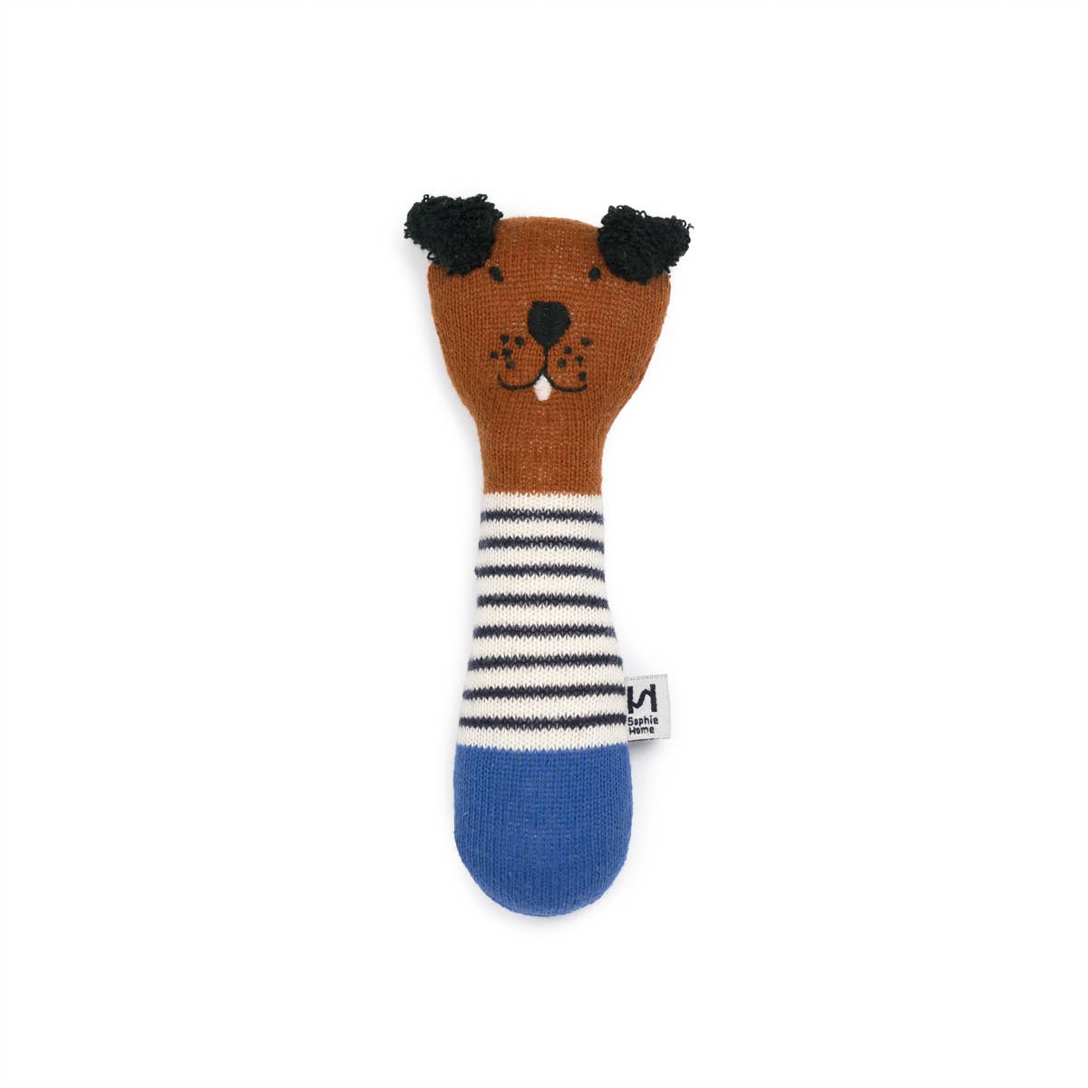Cotton Knit Baby Rattle Toy: Dog Cobalt
