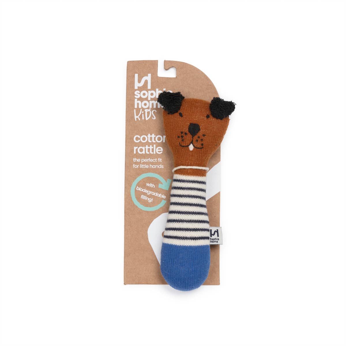 Cotton Knit Baby Rattle Toy: Dog Cobalt