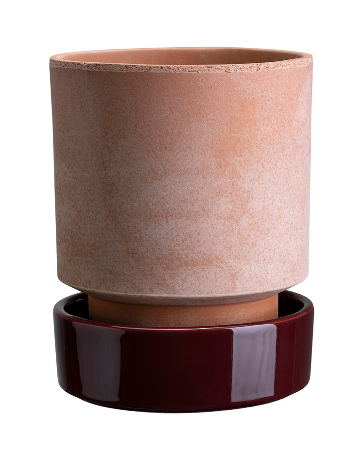 Saucer Glazed Finish for Hoff Pot Ø18cm burgundy saucer with rose clay pot