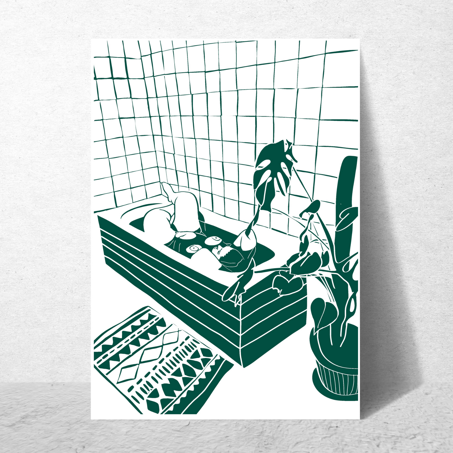 The Every Space Bath Babe v1 A4 or A3 print in green by Babes and Botanicals