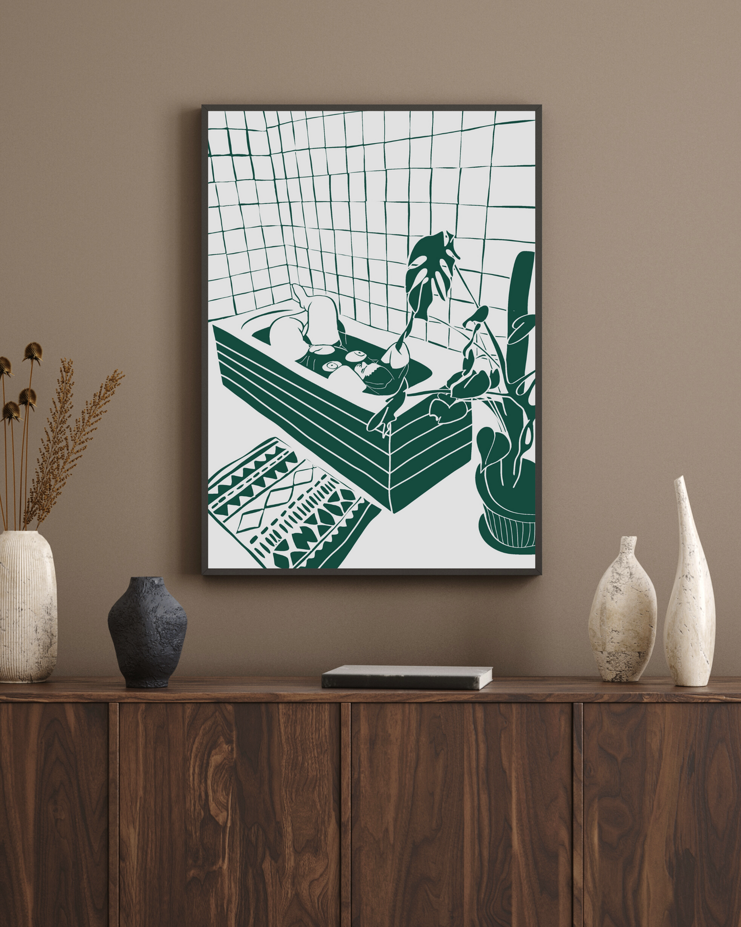 The Every Space Bath Babe v1 A3 print in green by Babes and Botanicals