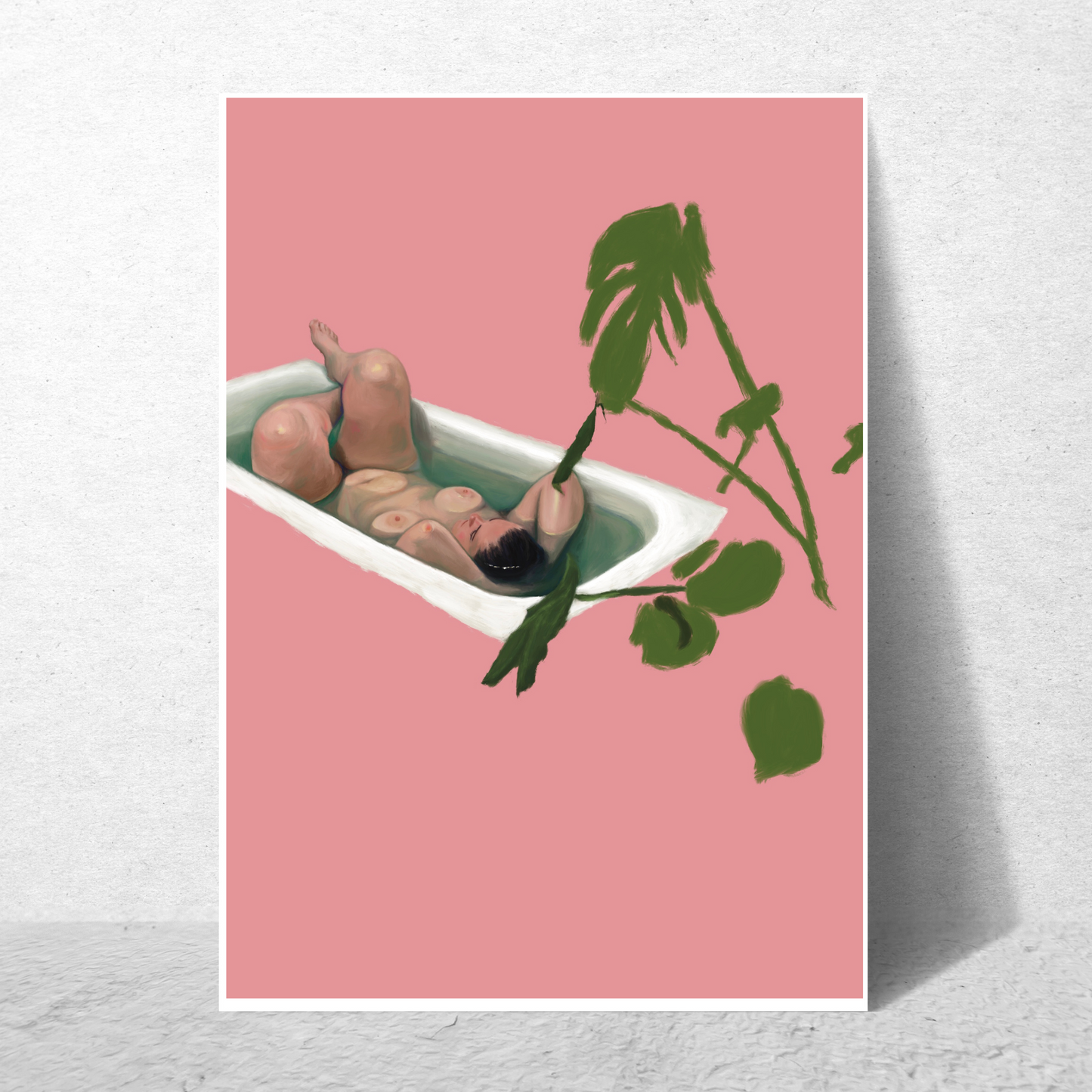 The Every Space Bath Babe v2 A4 or A3 print in pink by Babes and Botanicals