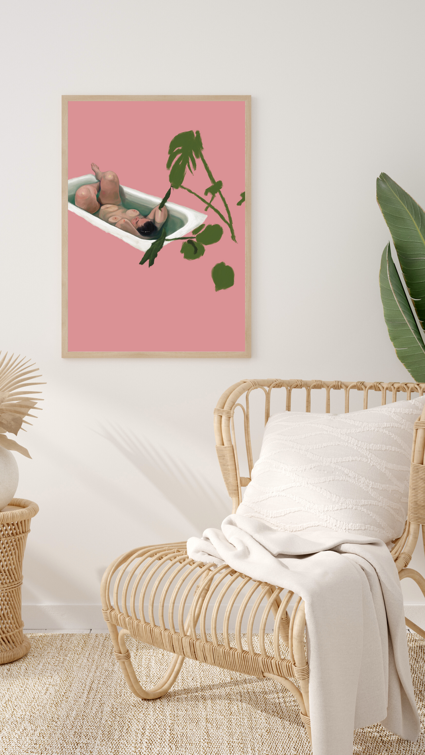The Every Space Bath Babe v2 A3 print in pink by Babes and Botanicals