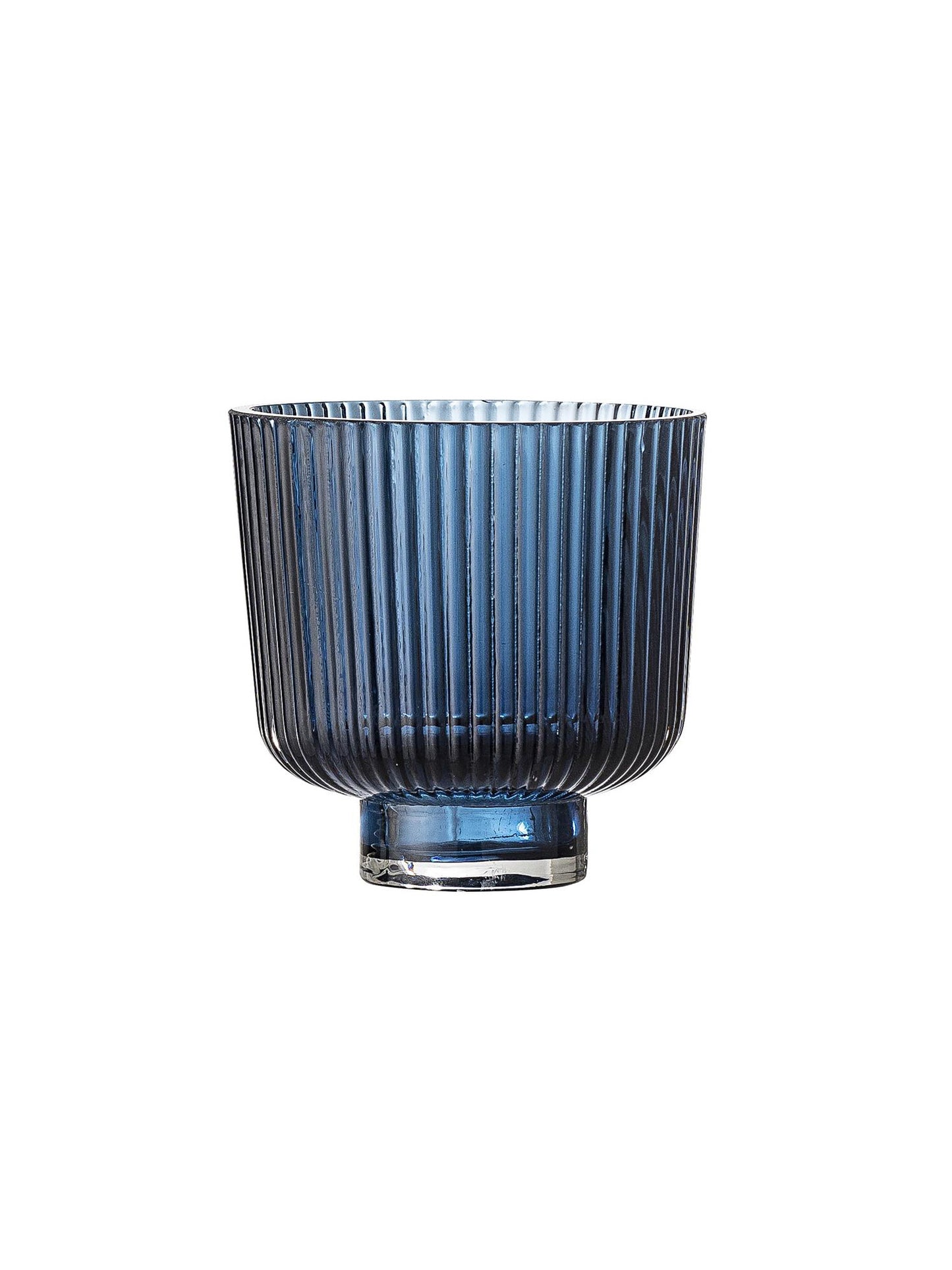 Ribbed Blue Glass Tea Light Holder