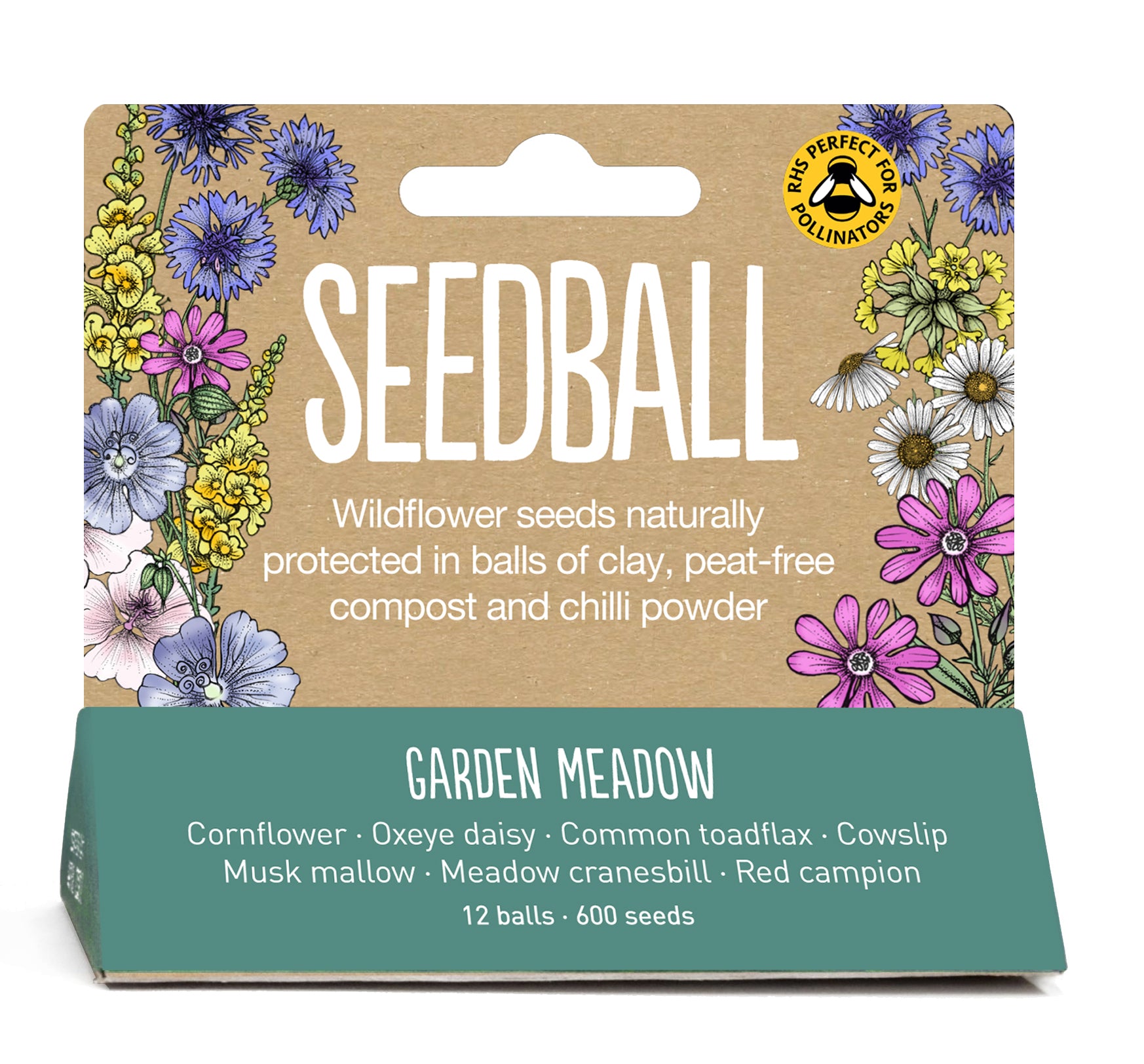 The Every Space Garden Mini-Meadow with 3 biodegradable, compostable bamboo pots and saucers, peat-free coir discs, and 12 wildflower seed balls containing approximately 30 wildlife-friendly wildflower seeds, by Seedball