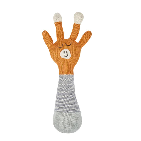 Giraffe Cotton Knit Baby Rattle in Blue