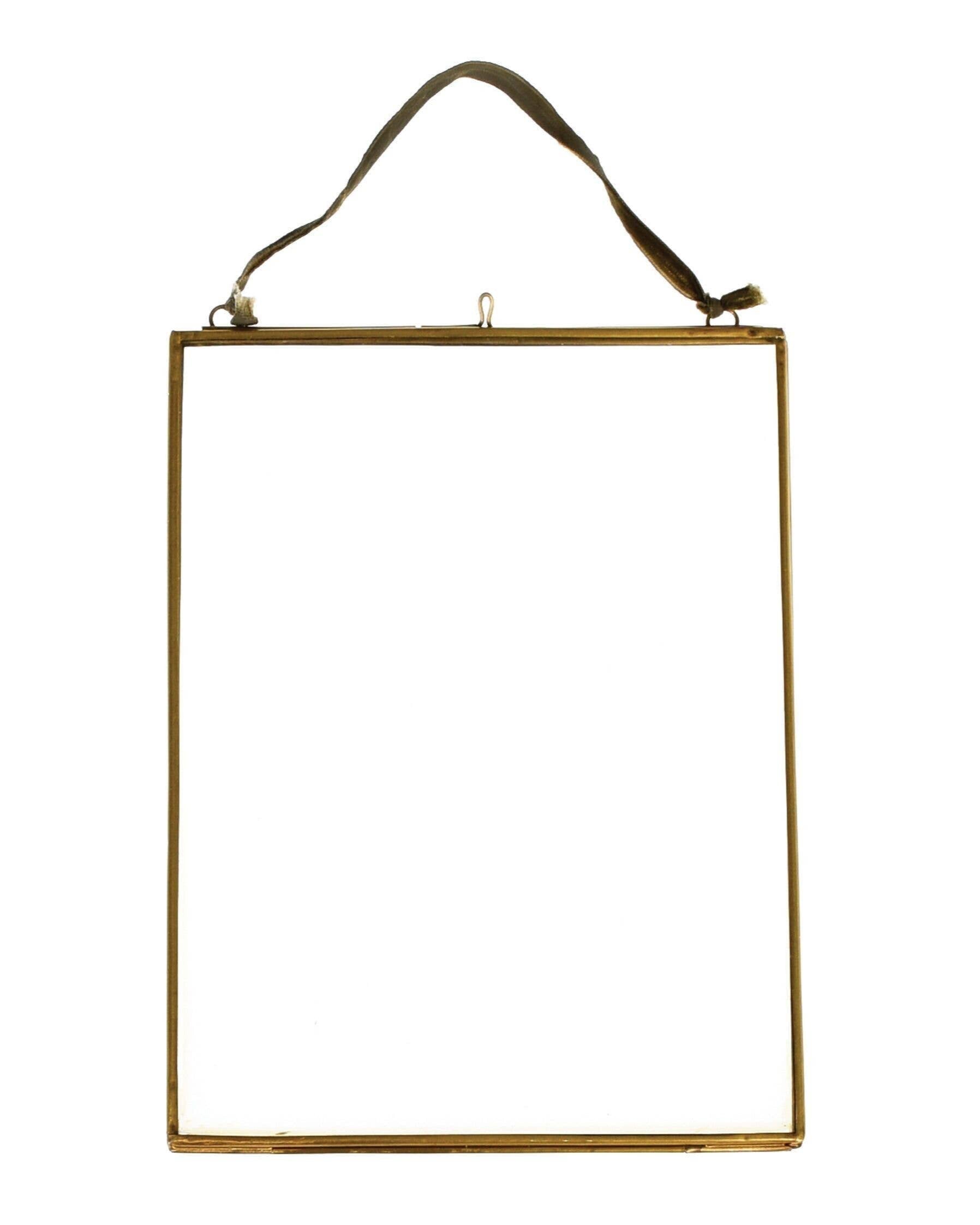 Gold rectangular frame with a strap on a white background