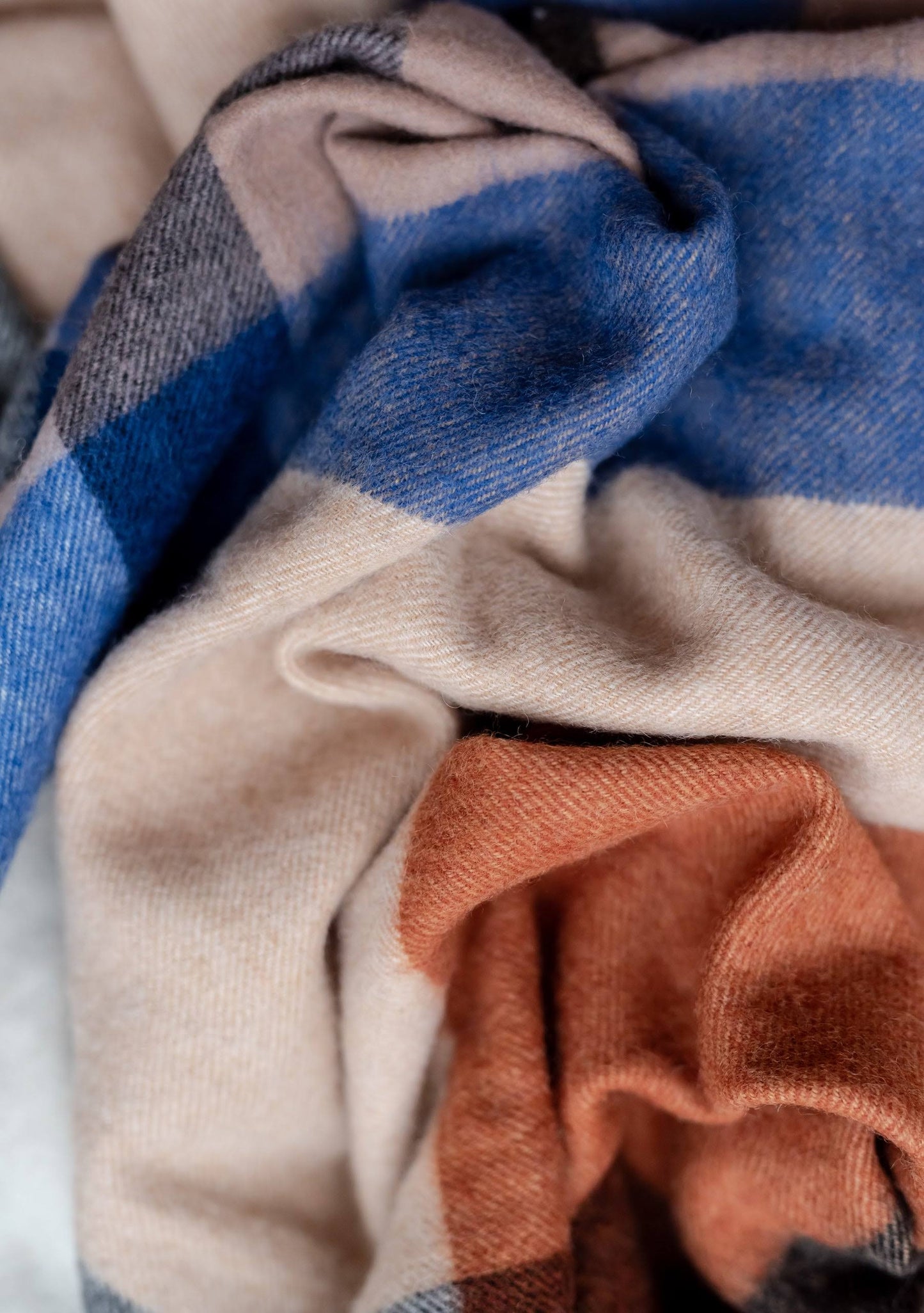 Lambswool Blanket Scarf in Camel Modern Check