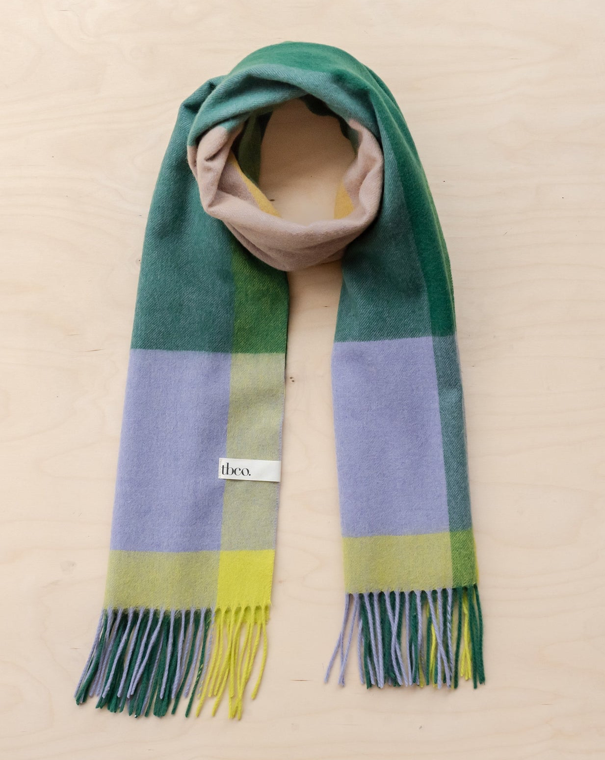 Lambswool Oversized Scarf in Green Edge Check
