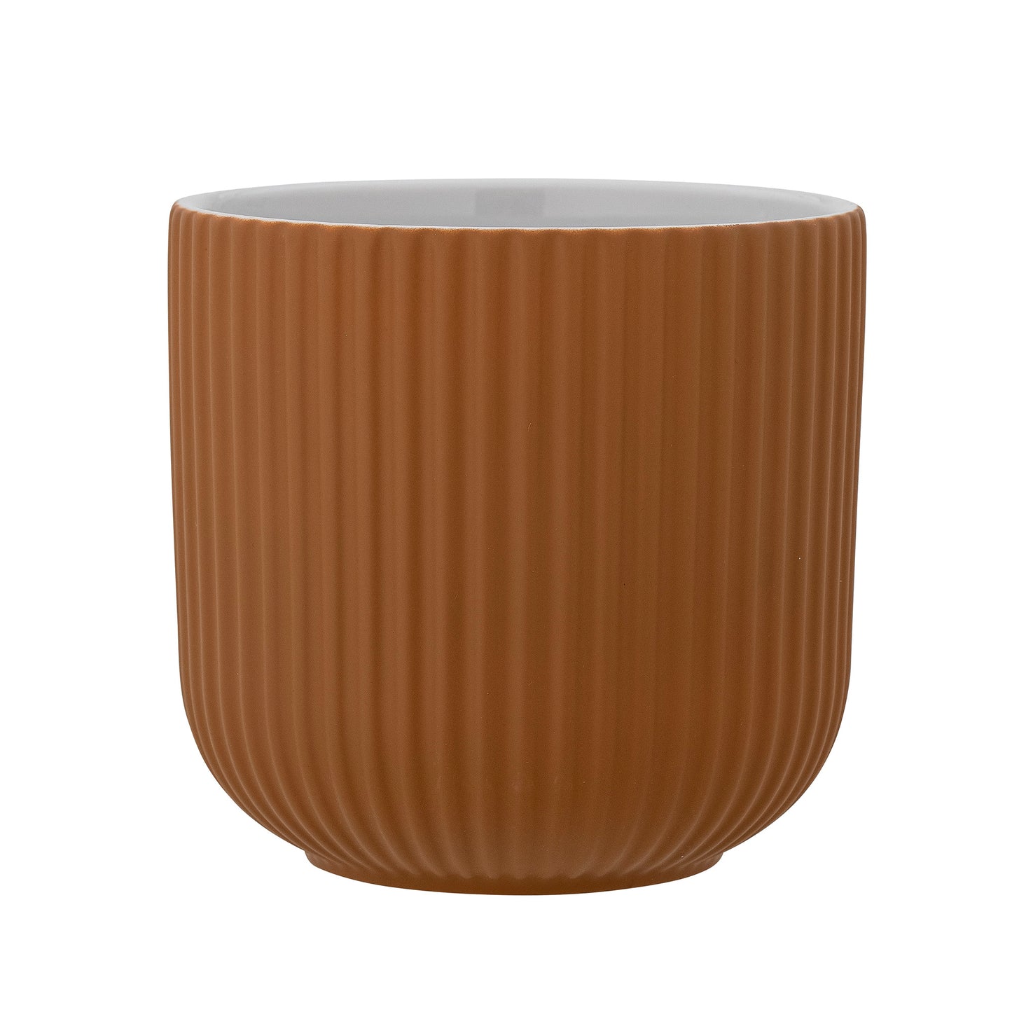 Stoneware plant pot with matte glaze in brown.