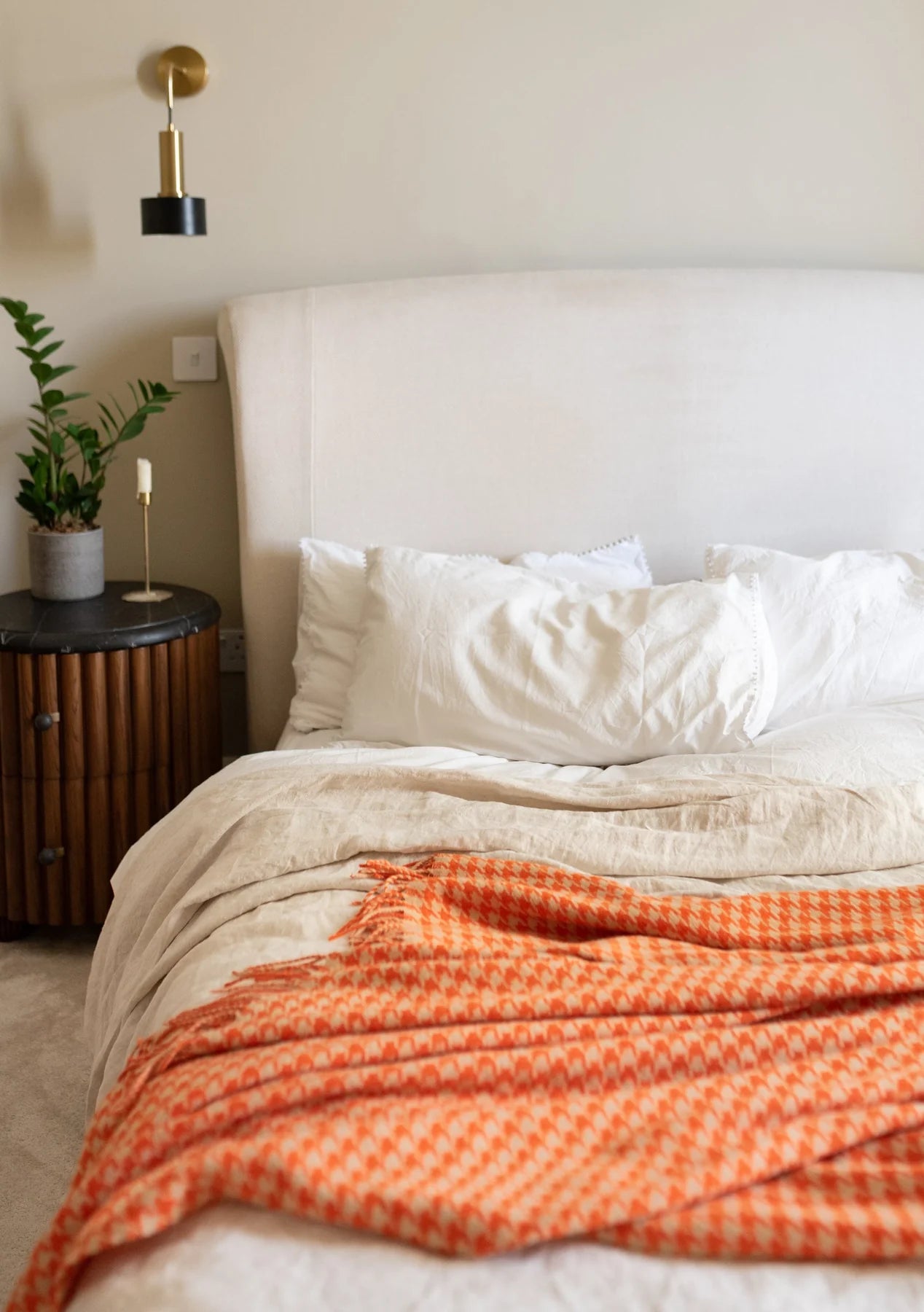 Lambswool Blanket in Orange Houndstooth