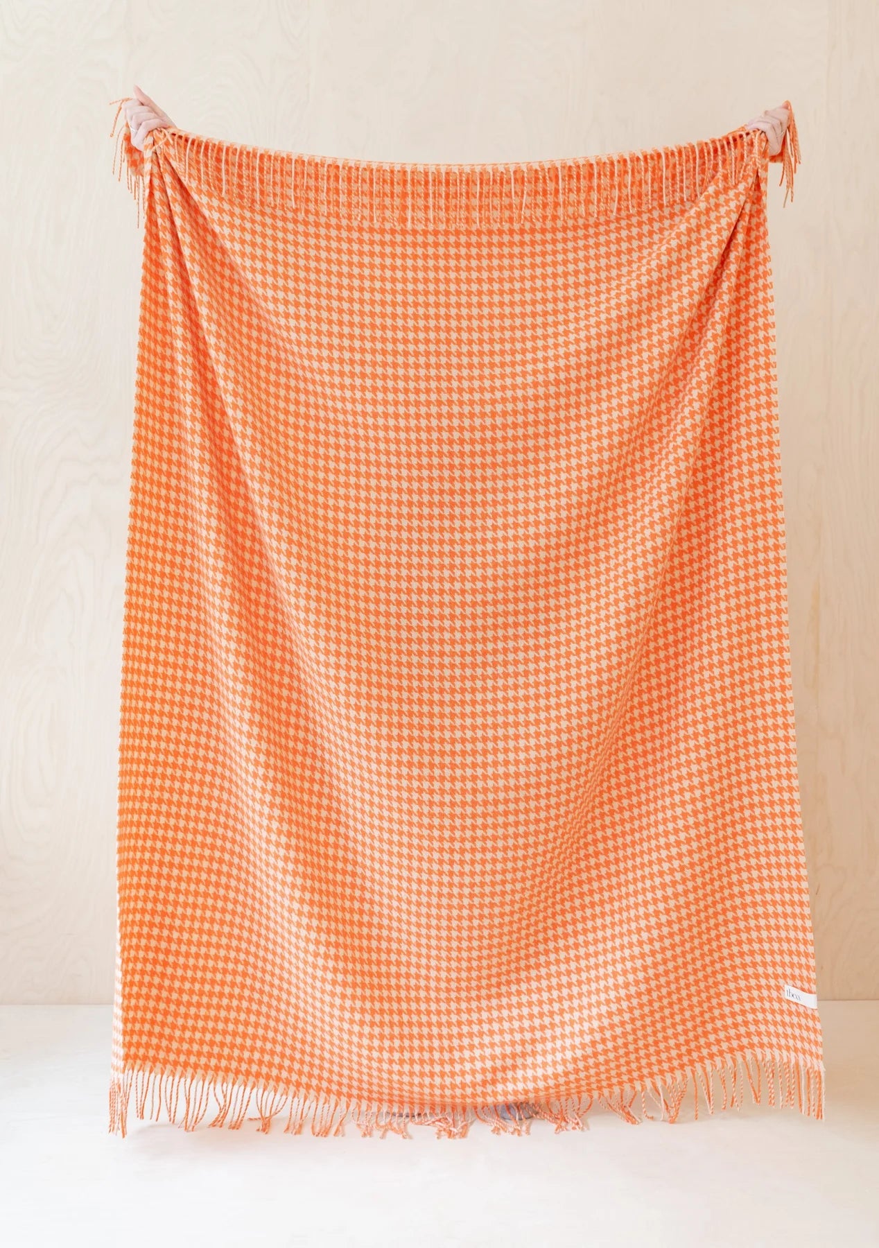 Lambswool Blanket in Orange Houndstooth