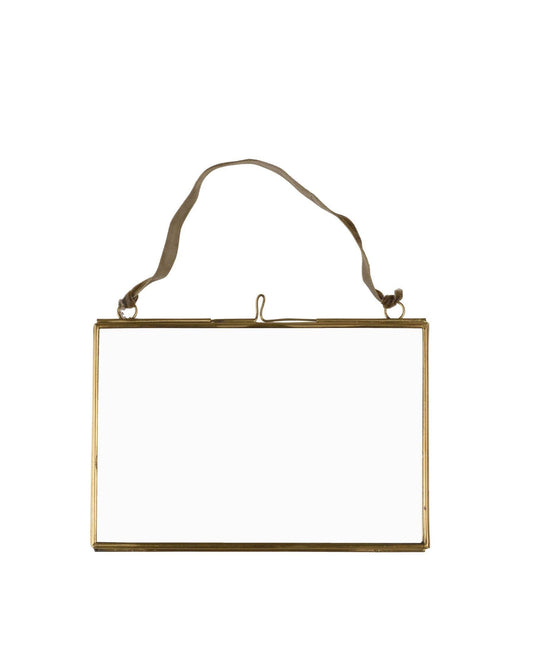 Gold rectangular frame with a string on a white background