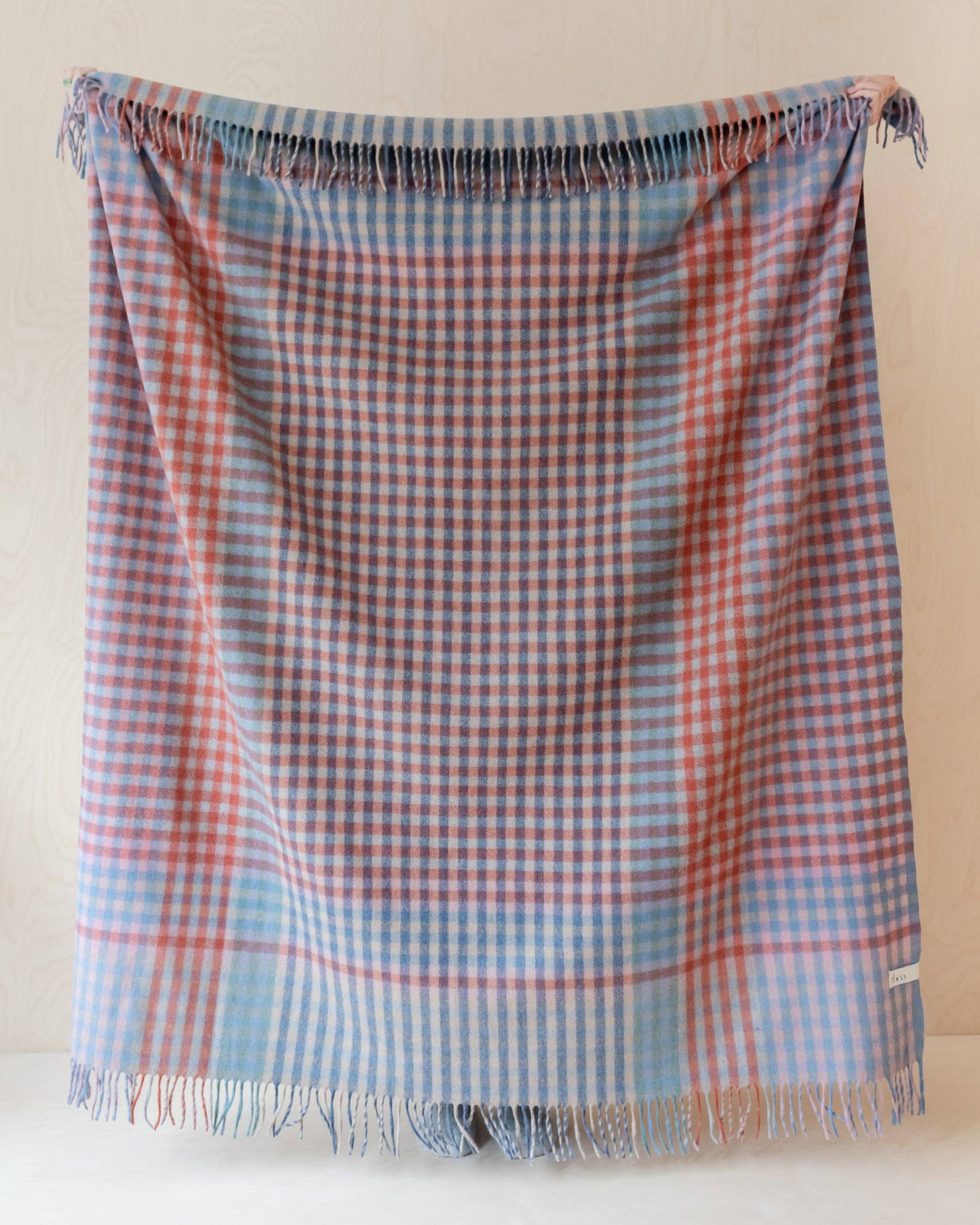 Recycled Wool Blanket in Blue Block Micro Gingham