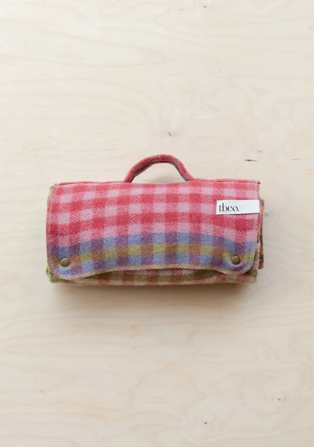 Recycled Wool Small Picnic Blanket in Lime Block Micro Gingham