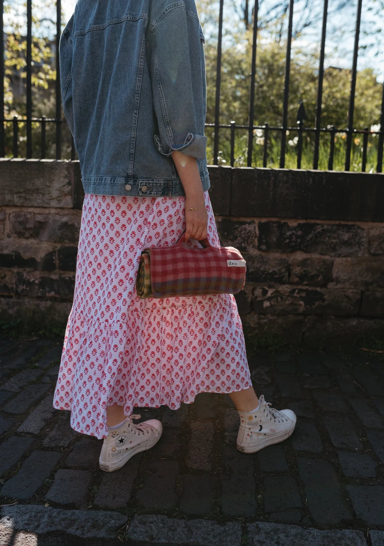Recycled Wool Small Picnic Blanket in Lime Block Micro Gingham