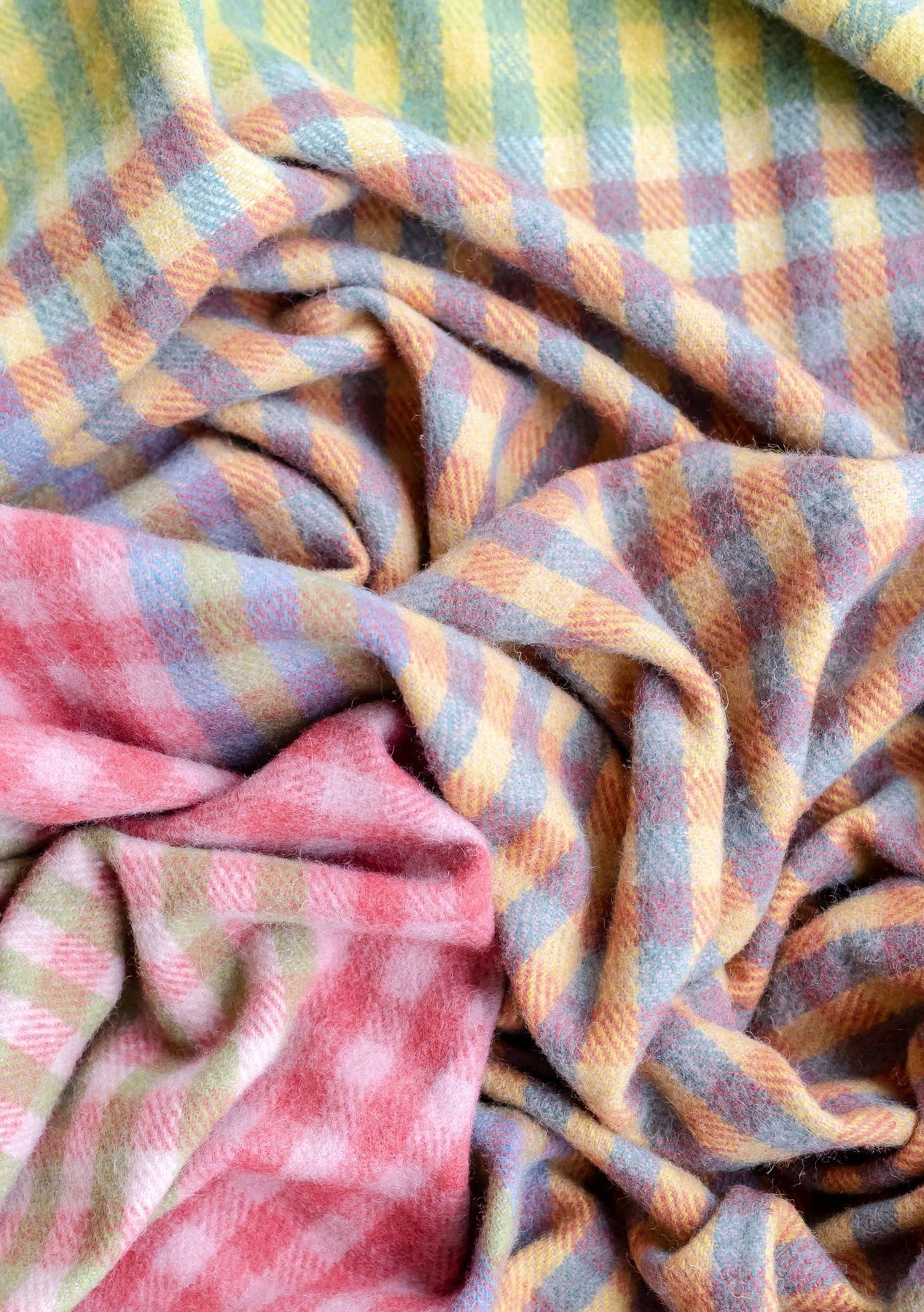 Recycled Wool Small Picnic Blanket in Lime Block Micro Gingham