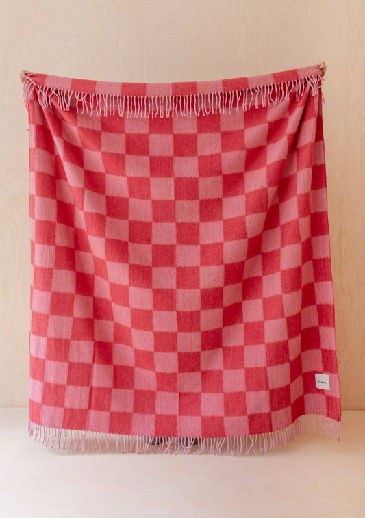 Recycled Wool Blanket | Pink & Red Checkerboard