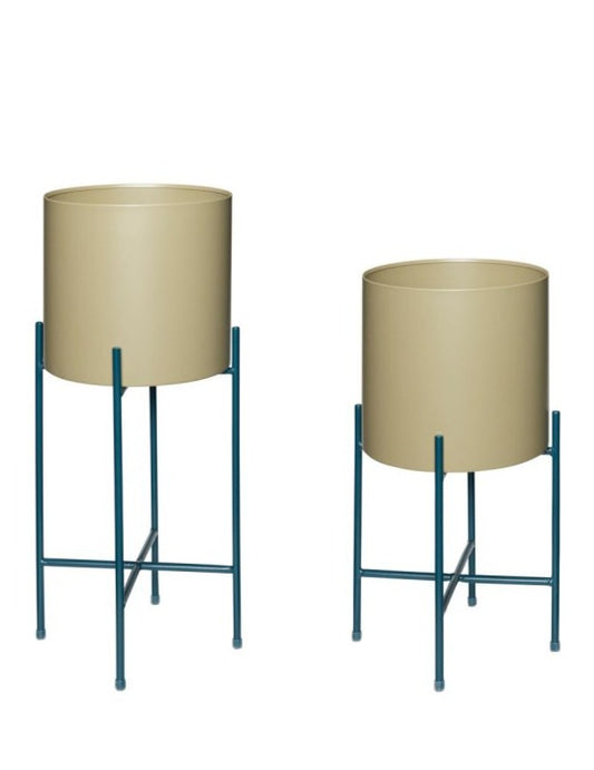 airy planter in khaki with blue legs from hubsch