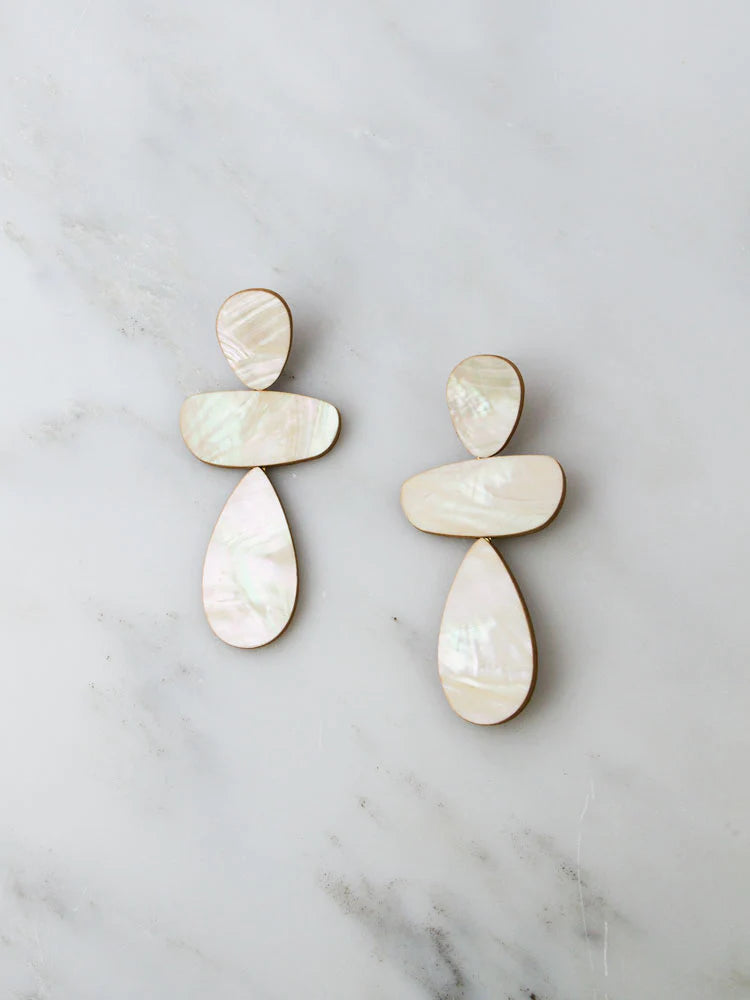Th Every Space Ana earrings in cream mother of pearl veneer, wood and sterling silver by Wolf & Moon