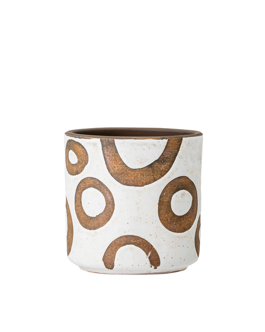 Terracotta flowerpot for decoration with handpainted design.