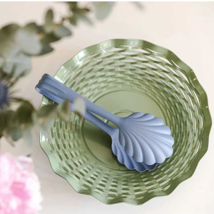 The Every Space scalloped, vintage pastel blue Bread Tongs in stainless steel with a matt finish by Roger Orfevre