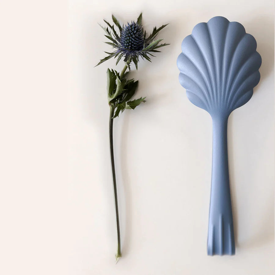 The Every Space scalloped, vintage pastel blue Bread Tongs in stainless steel with a matt finish by Roger Orfevre
