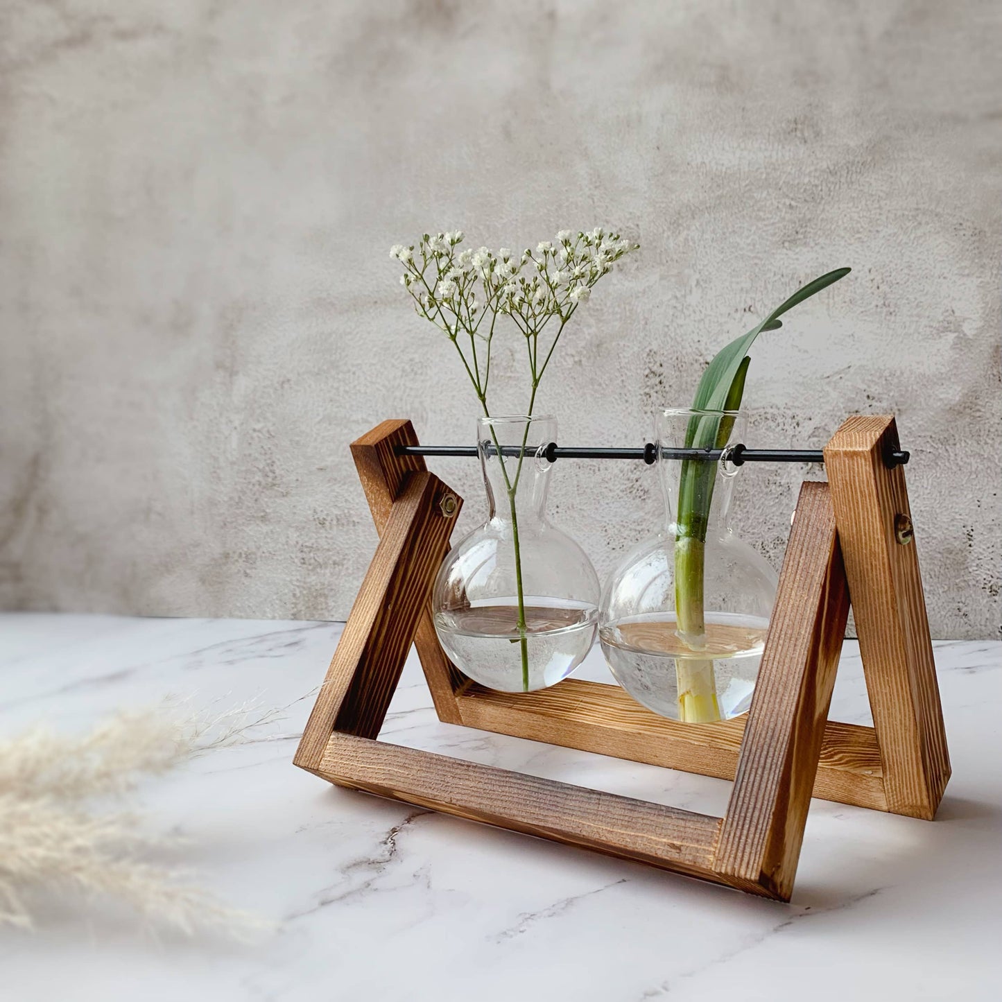 Glass Planter Bulb Vase with Wooden Stand (sizes available)