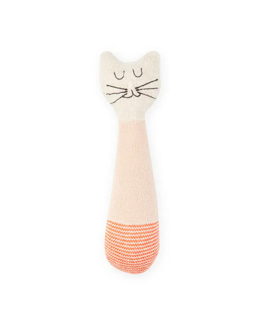 Cat Cotton Knit Baby Rattle in Pink