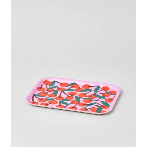 Cherries Pink Small Rectangle Serving Tray
