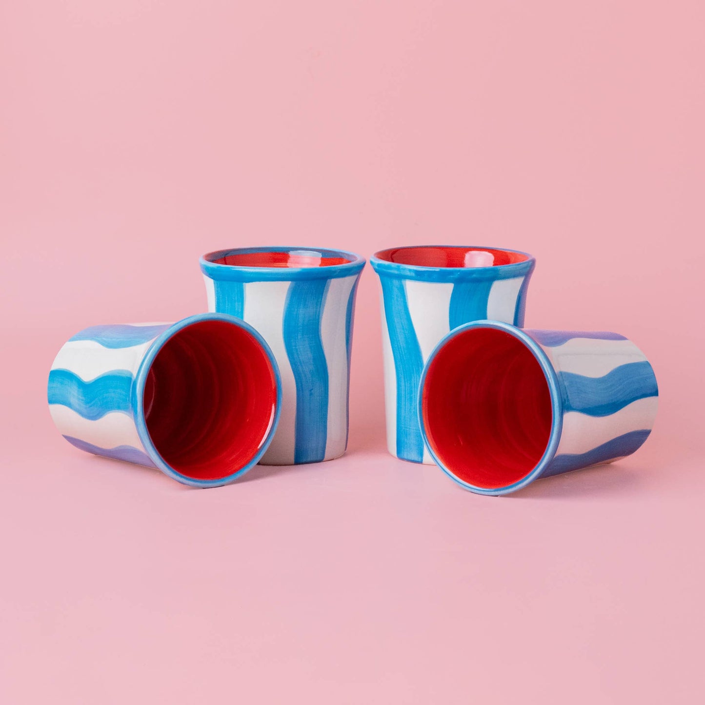 Ceramic Breakfast Cup 250 | Blue & White Stripes
