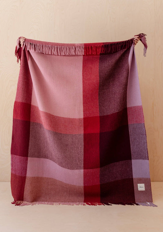 Recycled Wool Blanket | Burgundy Waffle Block Check