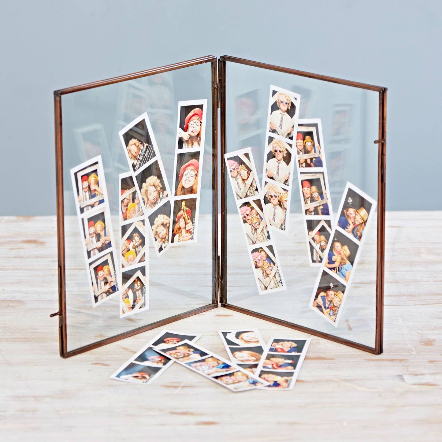 Antique Brass Glass Double Photo Frame - Handmade: Mini - To fit a 4x4 inch photo