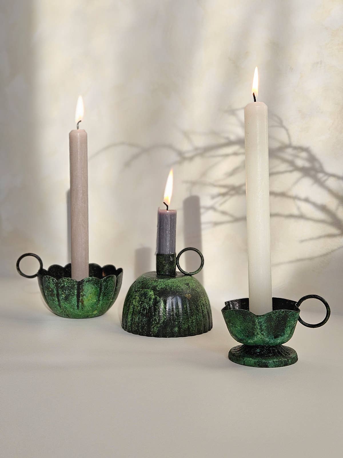Vintage Moss Candle Holder | Scallop Design