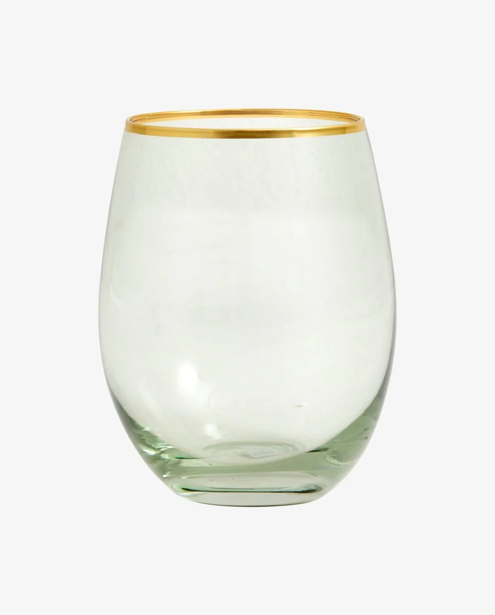 The Every Space elegant, curvy drinking glass with green glass and gold rim for wine or cocktails by Nordal