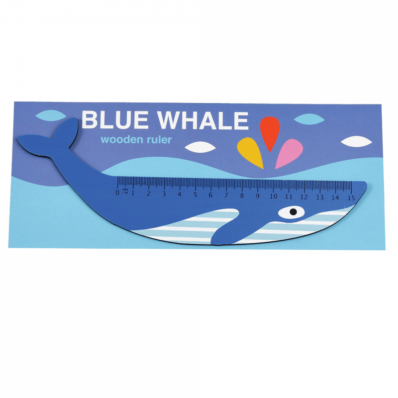 The Every Space sturdy Blue Whale Wooden Ruler in the shape of a blue whale by Rex London